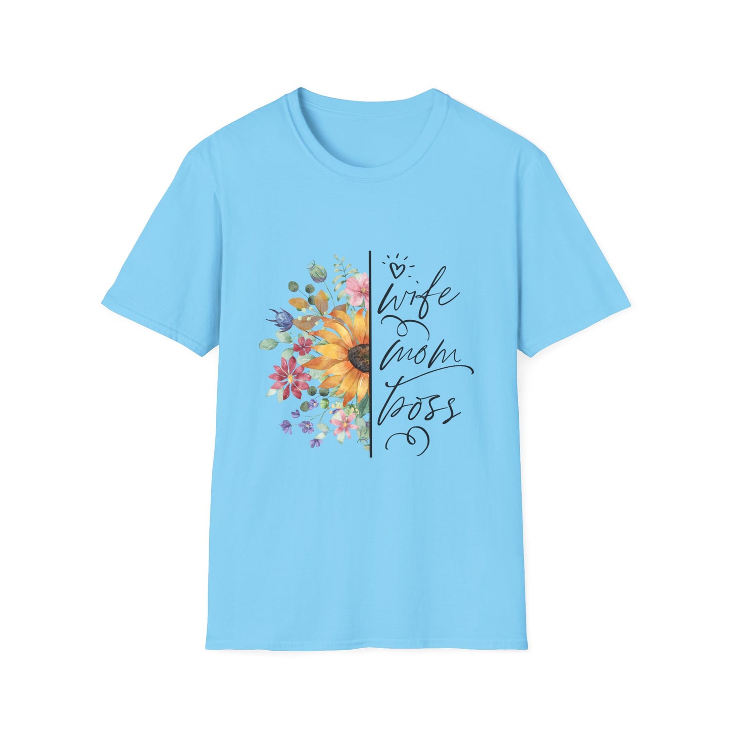 Wife, Mom, Boss Floral Unisex Softstyle T-Shirt - Perfect Gift for Mother's Day & Birthdays