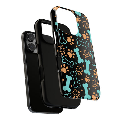 Pet Lovers Tough Phone Case - Colorful Bones & Paw Prints Design