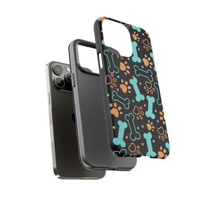 Pet Lovers Tough Phone Case - Colorful Bones & Paw Prints Design