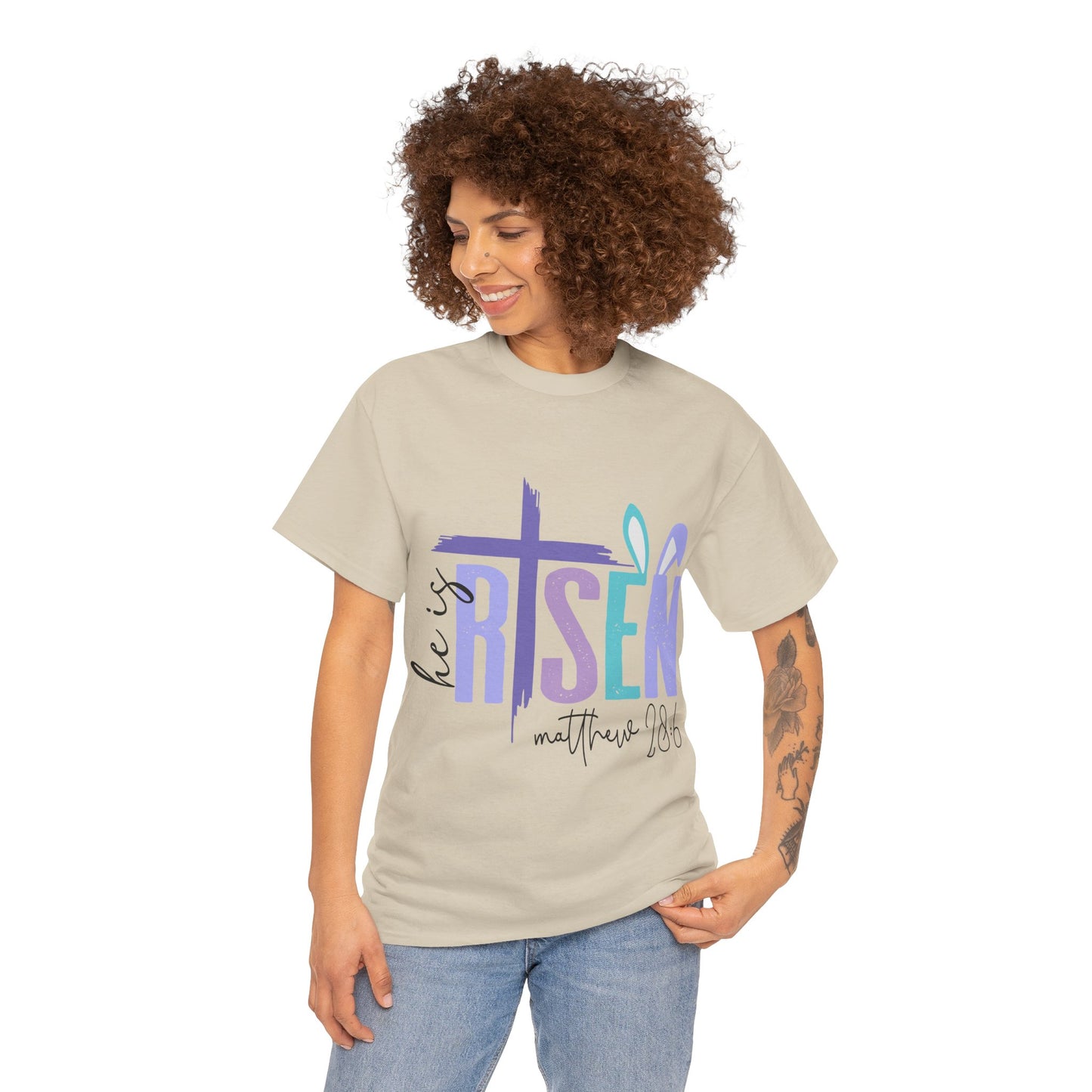 He is Risen Unisex Heavy Cotton Tee - Inspirational Easter Shirt