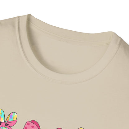 Cute Bunny & Bow Unisex Softstyle T-Shirt - Perfect for Easter and Spring Celebrations!