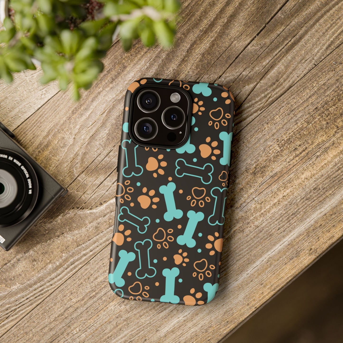 Pet Lovers Tough Phone Case - Colorful Bones & Paw Prints Design