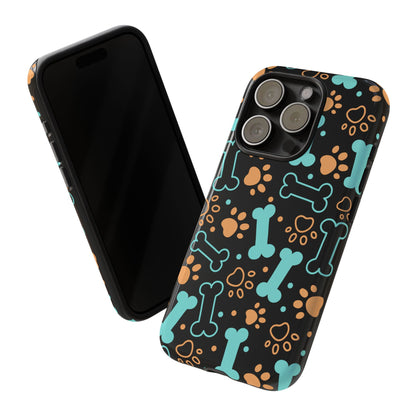 Pet Lovers Tough Phone Case - Colorful Bones & Paw Prints Design