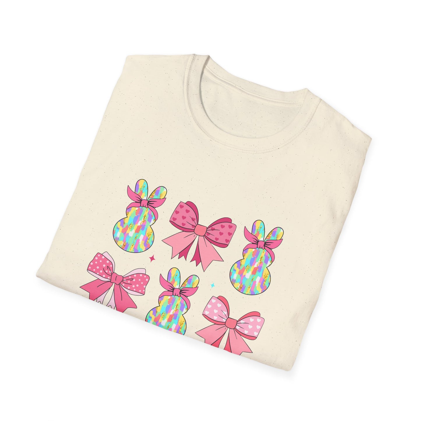 Cute Bunny & Bow Unisex Softstyle T-Shirt - Perfect for Easter and Spring Celebrations!