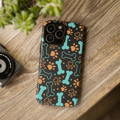 Pet Lovers Tough Phone Case - Colorful Bones & Paw Prints Design